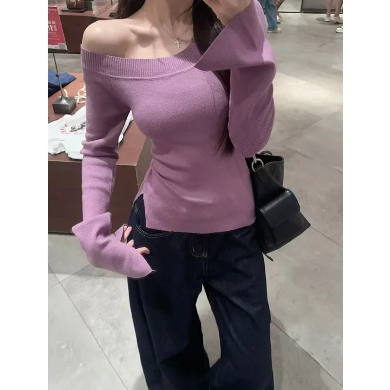 Women Casual Off Shoulder Knitted Sweater