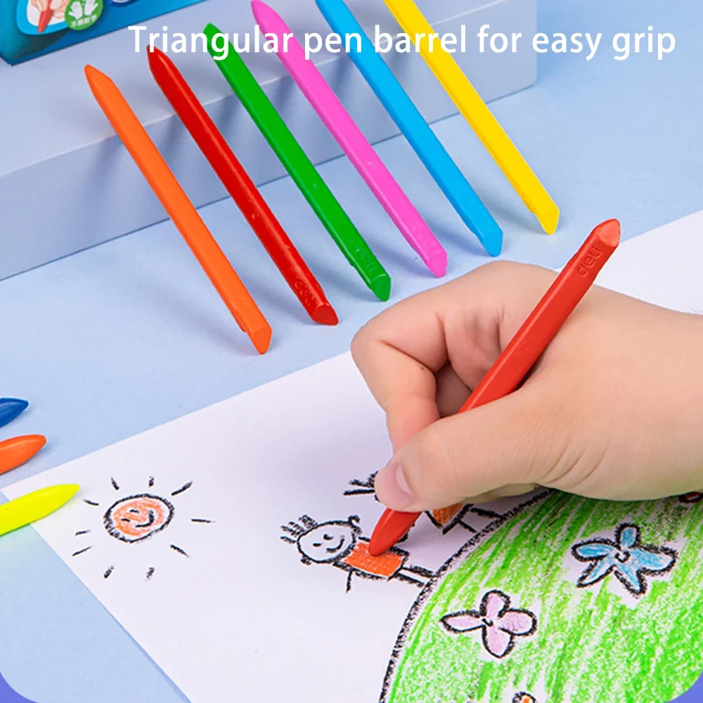 Deli 12/24/36 Colors Plastic Crayon Erasable Wax Crayons Washable Coloring Pencil Non-toxic Easy Clean Painting for Kids Gift colored crayons color pencils children painting supplies