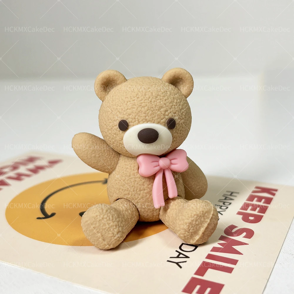1pc 3D Nette Stereoskopische Braune Schleife Bär Puppe Kuchen Topper für Geburtstag Valentinstag Hochzeit Party DIY Kuchen dekoration – Detail 11
