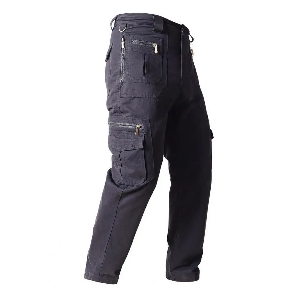 Men Cargo Pants Zipper Closure Men Pants Versatile Men's Streetwear Trousers Multi-pocketed Loose-fit Soft Cotton for Fall