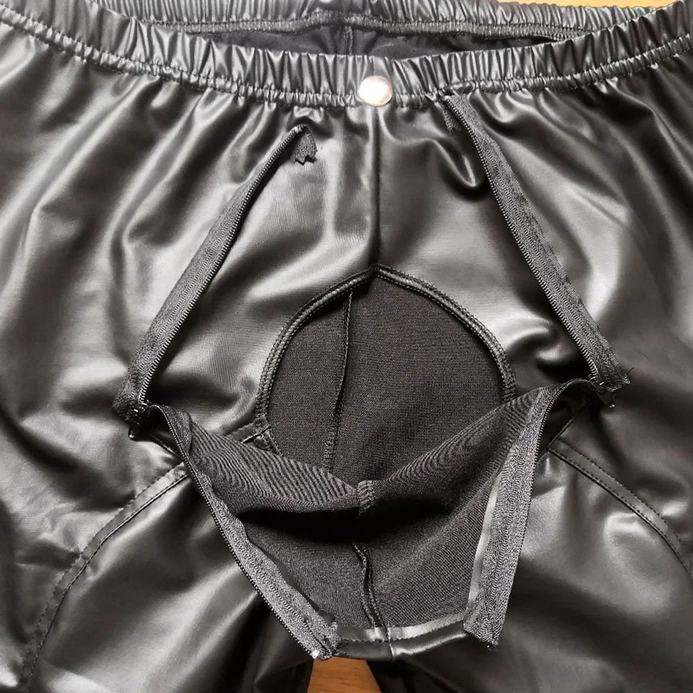 Men's PU Leather Leggings Wet Look Slimming Open Pouch Pant Tight Trousers High Waist Man Pants Streetwear leather pants
