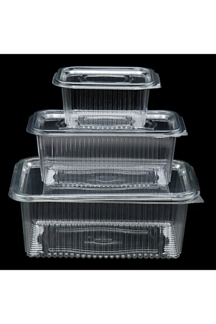 100 PCS Transparent Plastic Leakproof Hinged Flat Lid Food