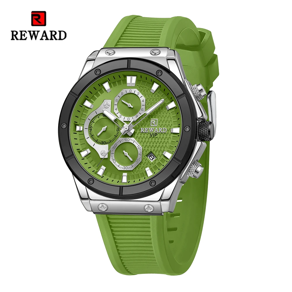 REWARD Casual Watches for Men Chronograph Date Waterproof Luminous Fashion Man Wrist Watch with Silicone Strap Relogio Masculino 20mm silicone wrist strap replacement for samsung galaxy watch4 classic 46mm 42mm watch4 44mm 40mm garmin move luxe move style move 3 move venu red