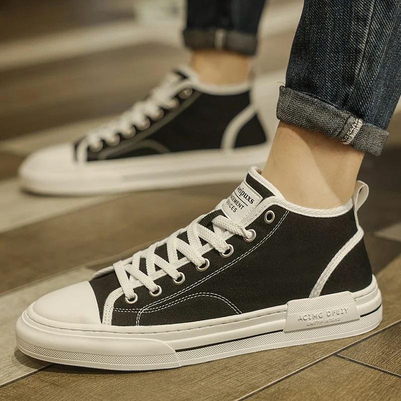 Men Canvas Shoes High-top Vulcanized Shoes Men Casual Shoes Black Breathable Lace Up Student Shoes Sports Walking Footwear 6