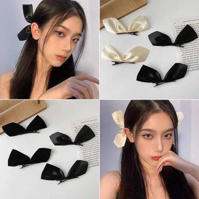 Headwear Women - 2pcs Black Ribbon Hair Bows Clips Vintage Bowknot