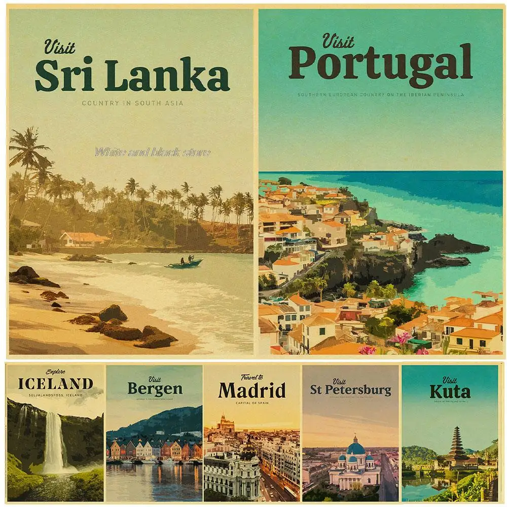 

Vintage Modern World Famous Travel City Posters Art Kraft Painting Bedroom Wall Decor Gift Pictures