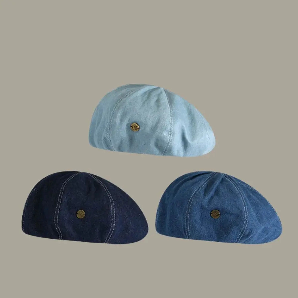 

Тканевый берет, шапки, Корейская версия, джинсовая синяя британская плоская кепка, Ретро береты для девушек, весна-лето-осень