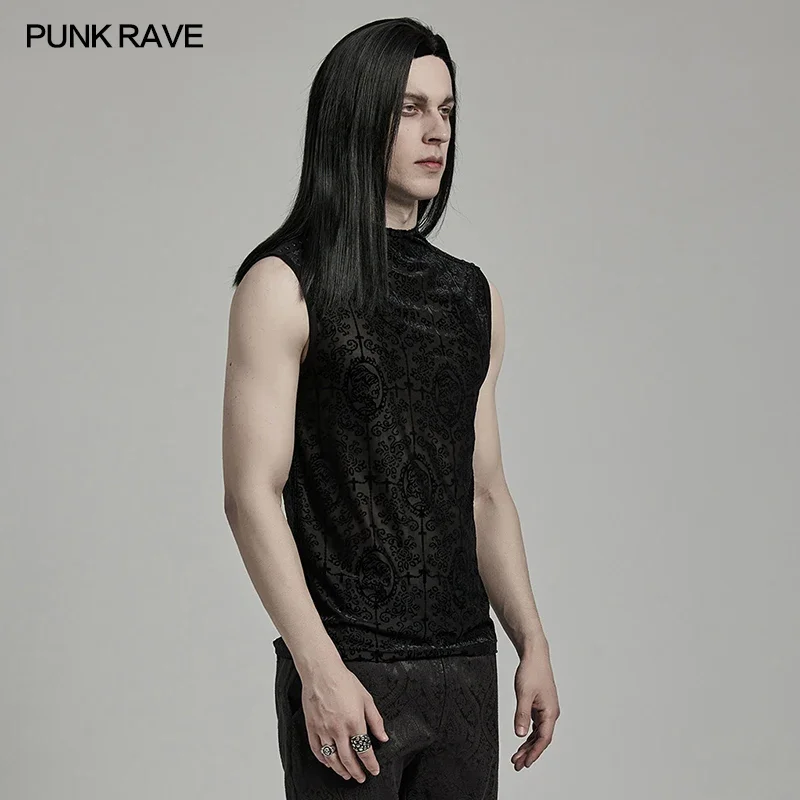 Punk rave-メンズゴシックフロックパターンのメッシュタンク