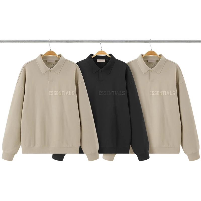 

Top Version Essentials Polo V-neck Flocking Logo Sweatshirts Men Women 1:1 Oversize Vintage Hoodie