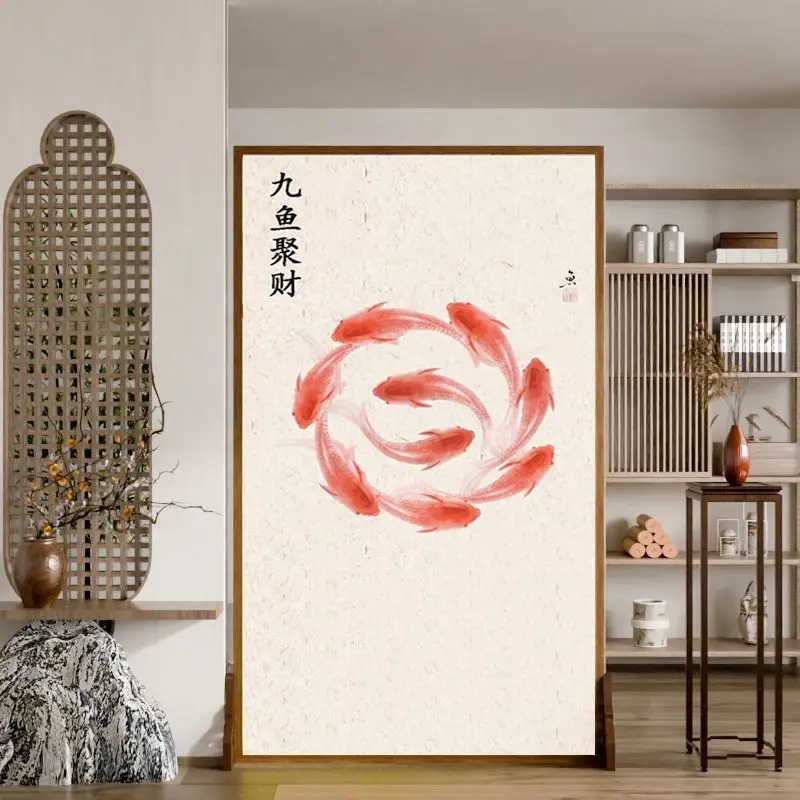 מחיצת מסך סינית בעיצוב אמנותי מבמבו לסלון או למשרד, ניידת