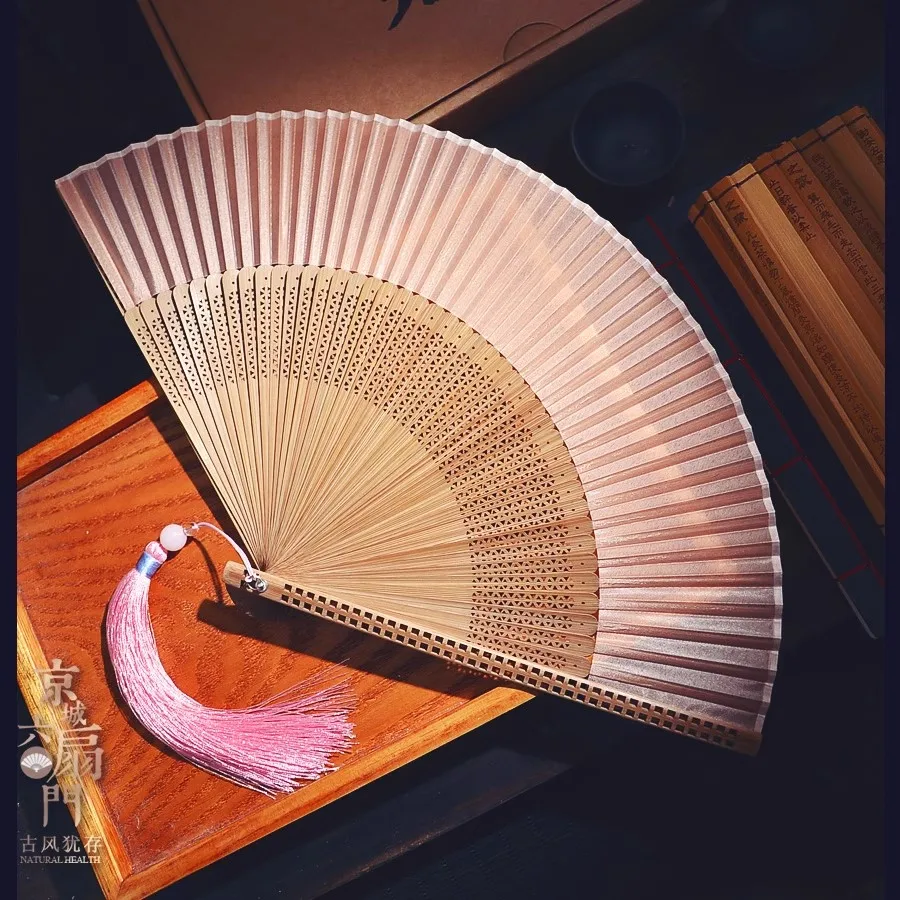 Chinese Style 7 Inch Bamboo Folding Fan Plain Square Pattern Handheld Fan for Women Hanfu Qipao Summer Gift Natural Blank Fan