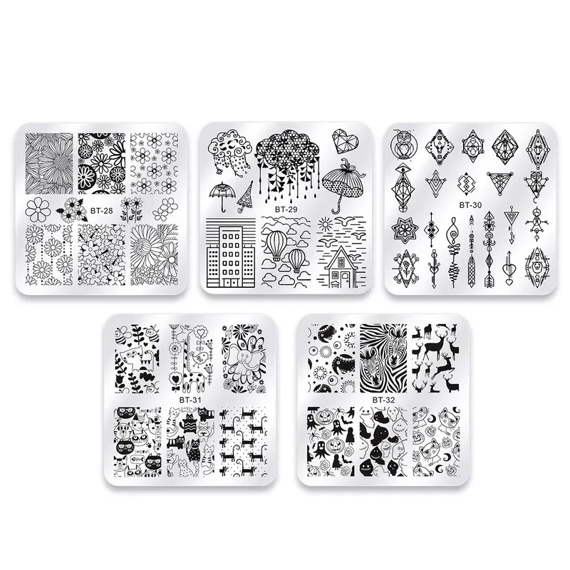 1 PC 6*6cm 네일 아트 템플릿 스탬핑 플레이트 디자인 꽃 나비 유리 온도 레이스 스탬프 템플릿 플레이트 이미지 장식