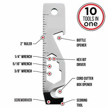 Inch/Metric 10 In 1 EDC Pocket Survival Tool Camping Screwdriver Bottle Opener Ruler Key chain Outdoor Tools for Hiking Fishing 2