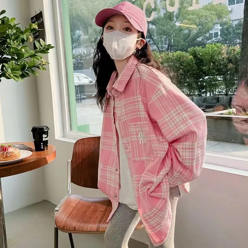 Baby Girl Clothes Girls Shirt Network Red Korean Version Girls Casual Plaid Shirt Loose Top Big Child Spring Coat