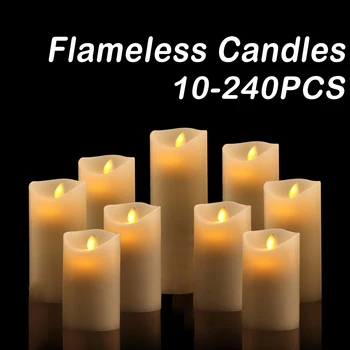 10-240pcs Flameless Fake Candle LED Flickering Candles with Remote Control Battery Operated Pillar Candles for Valentine's Day 1