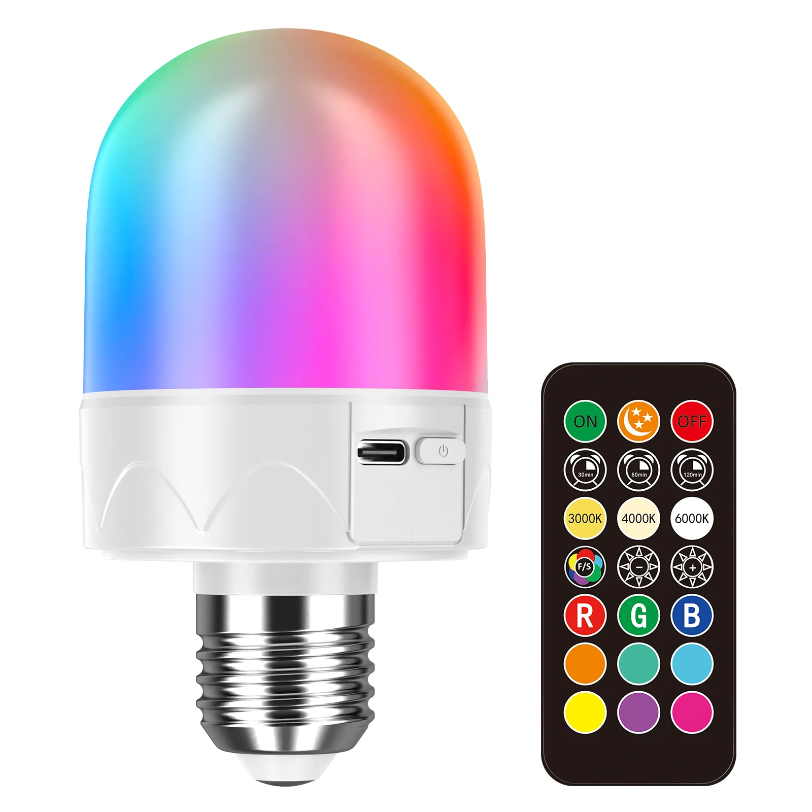 Rechargeable Light Bulbs With Remote E27 Battery RGB color Operated Light Bulb For Non-Hardwired Wall Sconces Pendant Lights led light,emergency light bulb