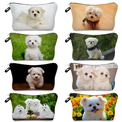 Maltese Dog Cute Animal Printed Women's Cosmetic Bag Eco Friendly Portable Toiletry Kit Beach Travel Casual Makeup Organizer Bag