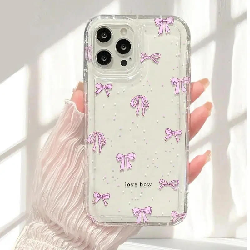 Adorable Pink Bow and Flower Print Clear Phone Case