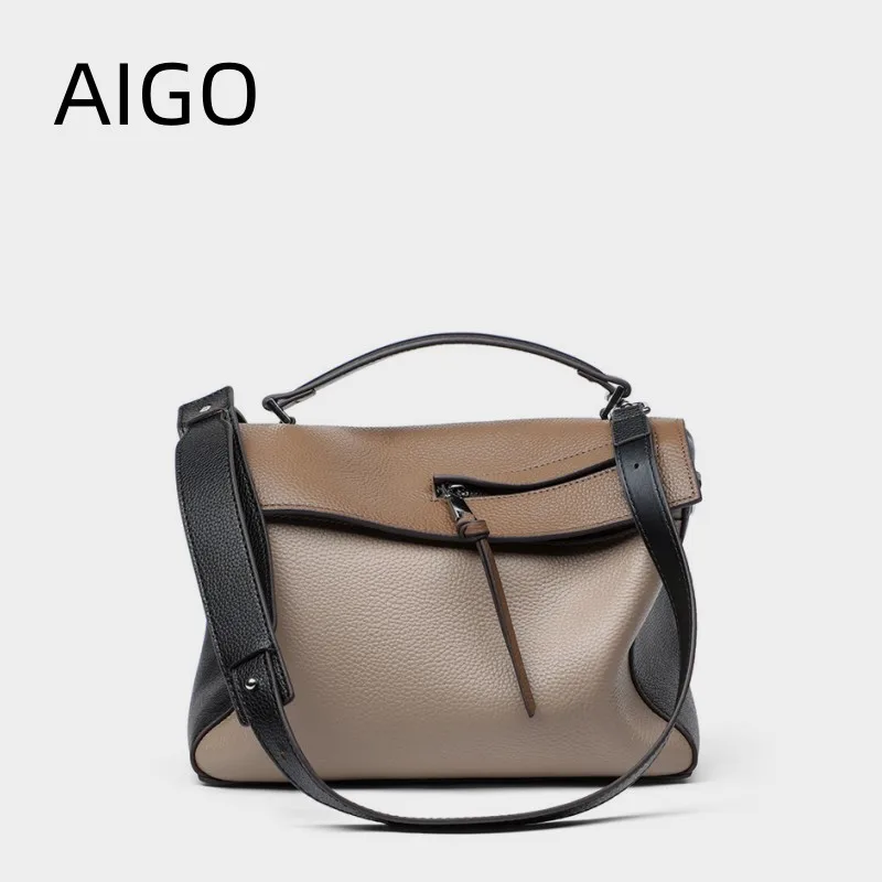 

AIGO Famous Brand Design Women's Handbag Female Leather Shoulder Bags For Women Panelled Retro Soft Tote Bag Bolas Messenger Bag