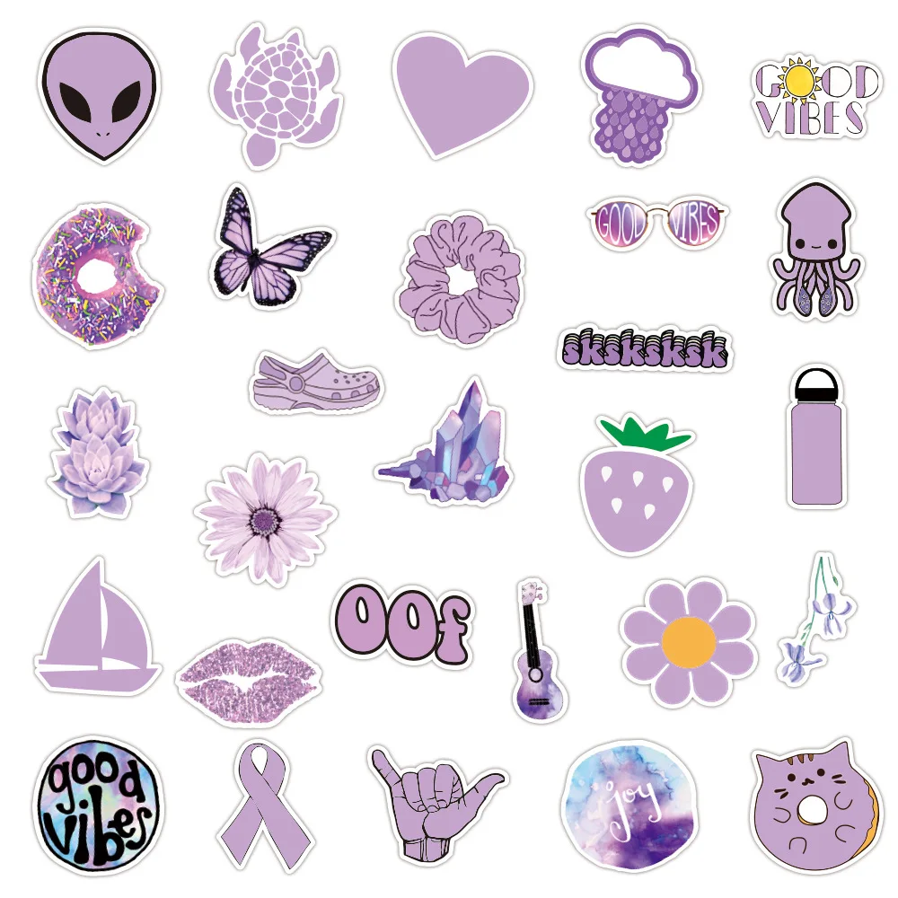 50Pcs Purple Stickers Aesthetic Scrapbook Stickers Cute Sticker