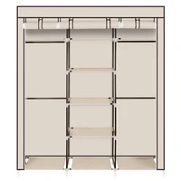 69" Portable Clothes Closet Non-Woven Fabric Wardrobe Double Rod Storage Organizer Beige 1