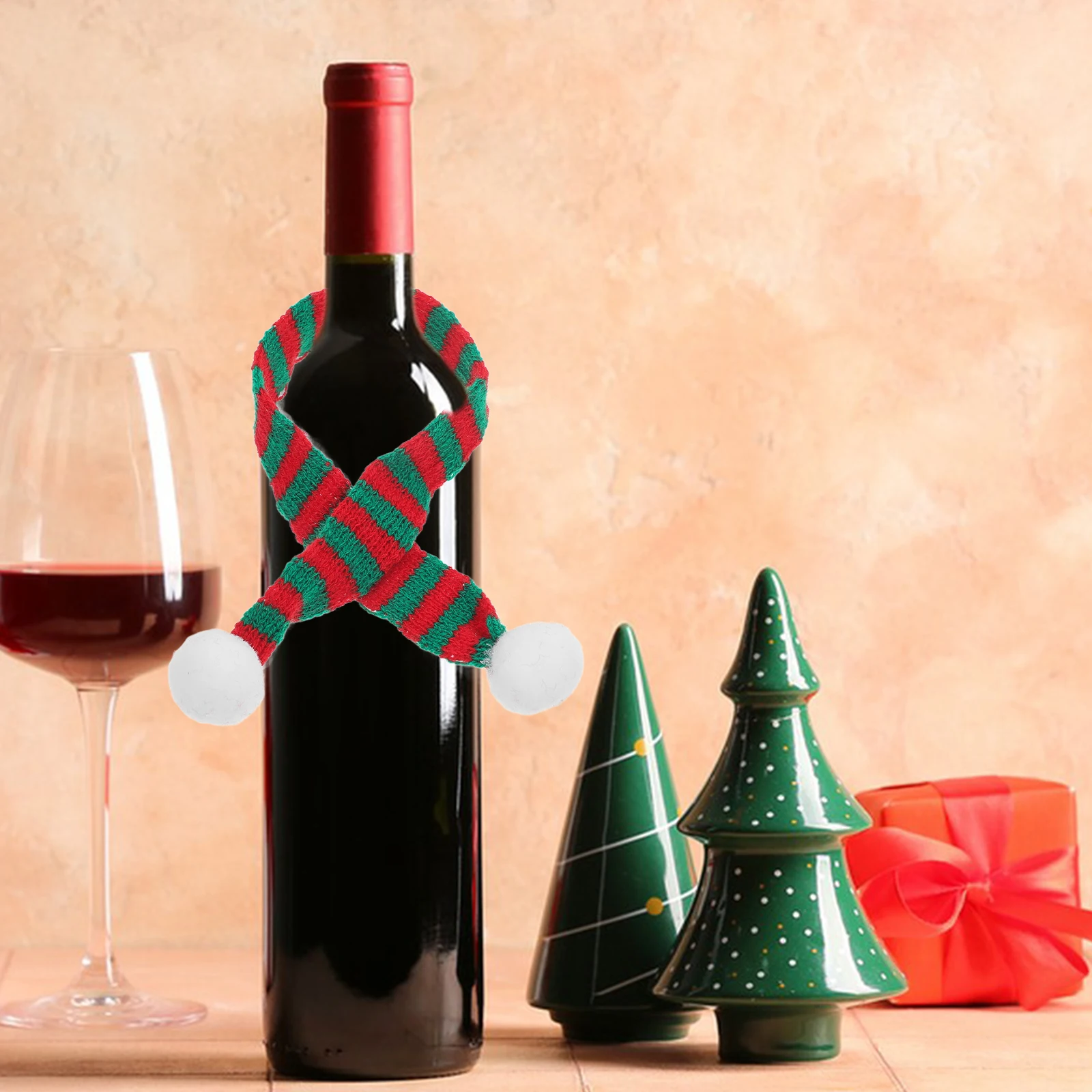 5/10pcs Christmas Mini Scarf DIY Hairball Knitted Scarf Wine Bottle Xmas Snowman Decor Neckerchief Party Festival Adornment