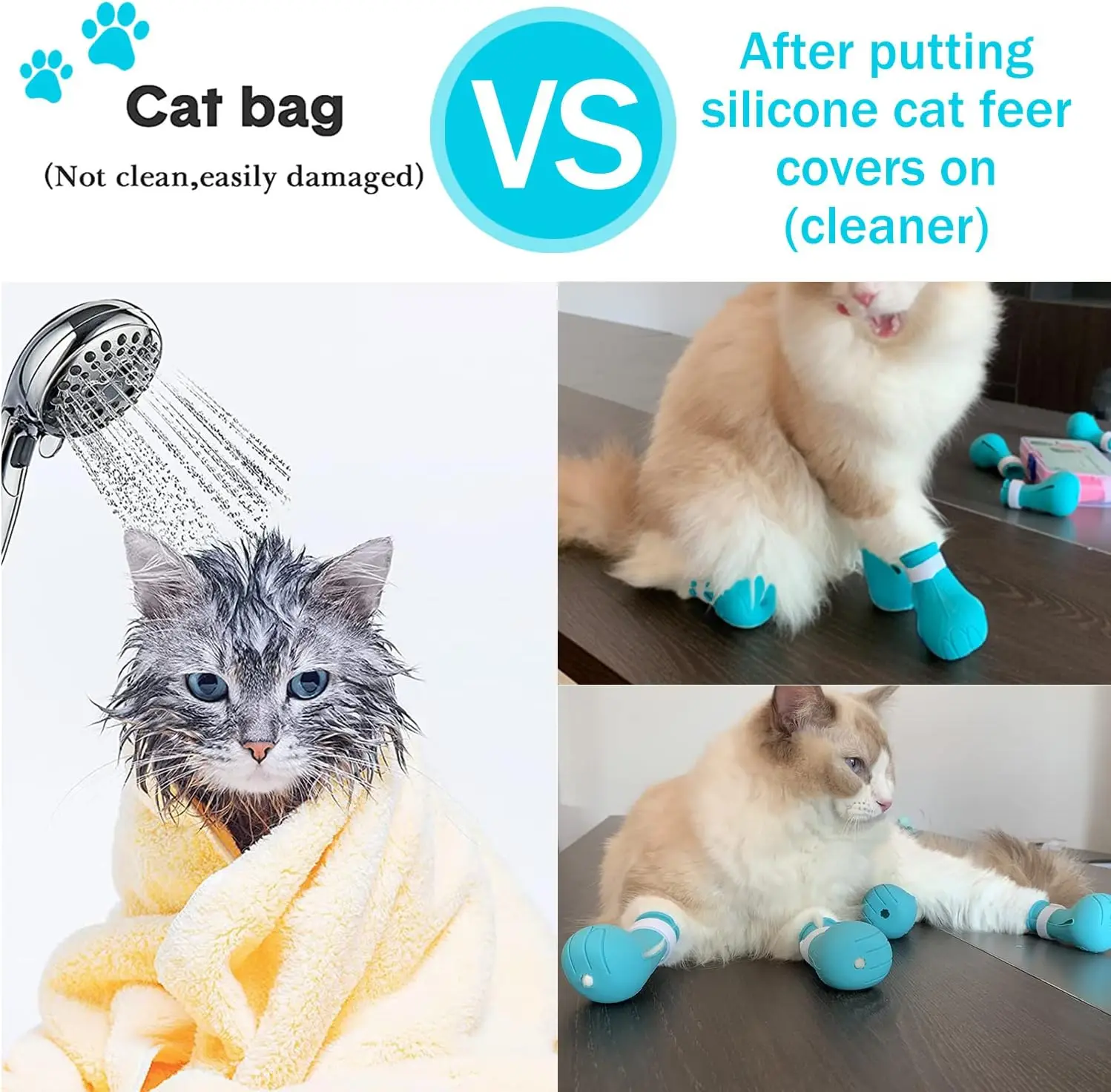 Cat Paw Protector Boots Adjustable Anti-Scratch 1 Set of 4 for GroomingBathing cat shoes
