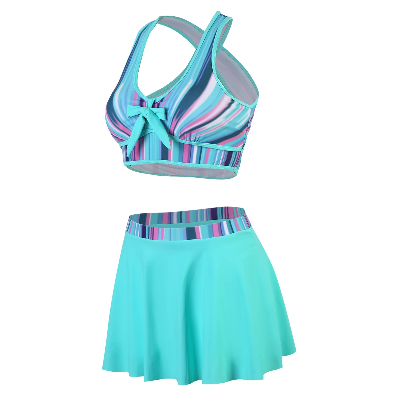New European and American separate swimsuit lady conservative skirt bikini printed swimsuit suit