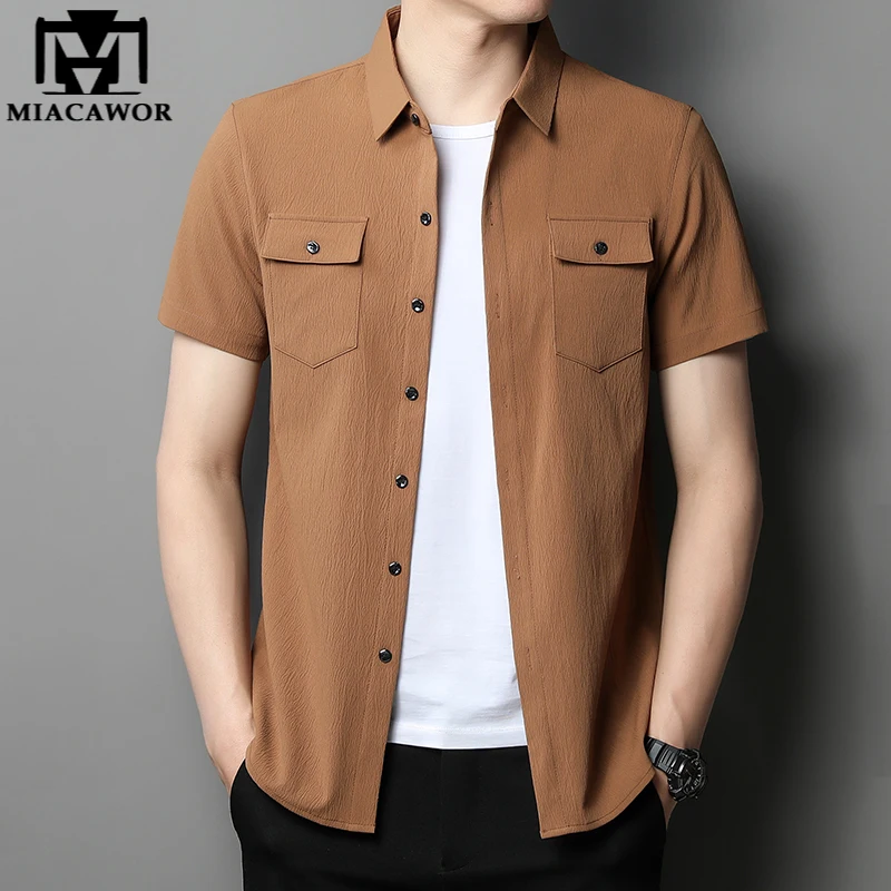 

New Fashion Outdoor Cargo Shirts Summer Short Sleeve Solid Color Casual Pocket Camisa Masculina Mens Clothing C906