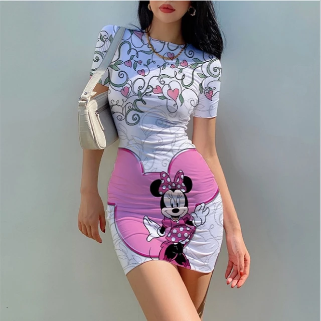 Summer Disney Minnie Mickey Mouse Sexy Mini Bodycon Short Sleeve