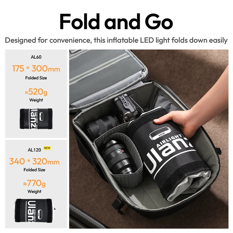 Ulanzi AL120 Inflatable LED Light 2700K-6500K Bi-color 10 Lighting Effects for Portrait Photography Livestreaming Camera Vlog