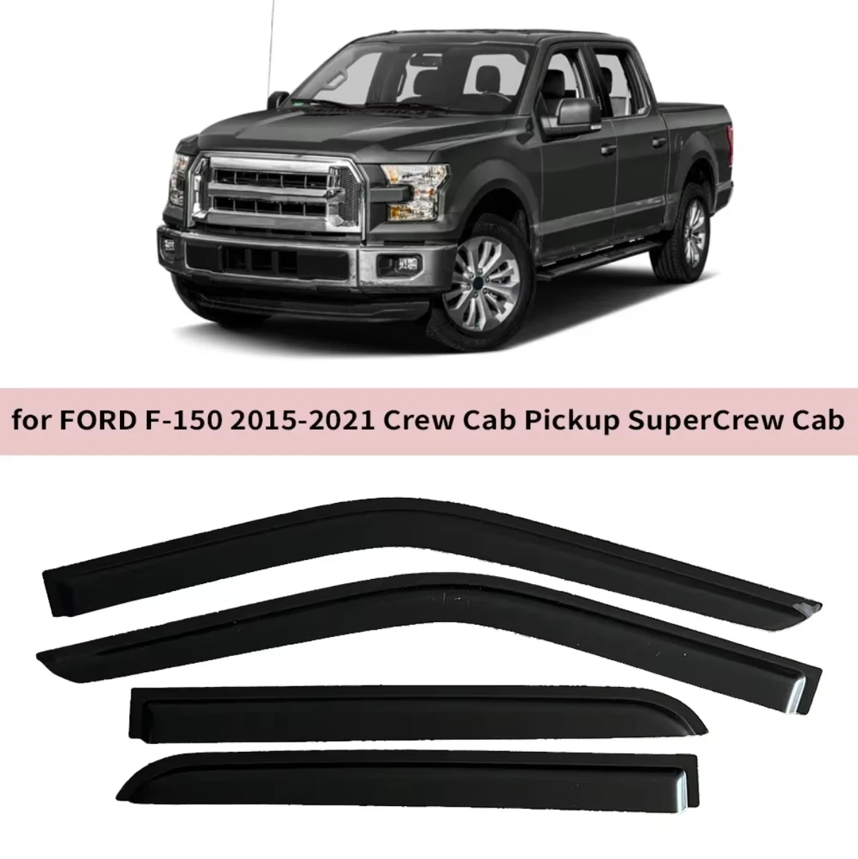 2015-2020 Ford F-150 Crew Cab / Super Crew Window Visors - Dark Smoke Rain Guards, 4pc Set