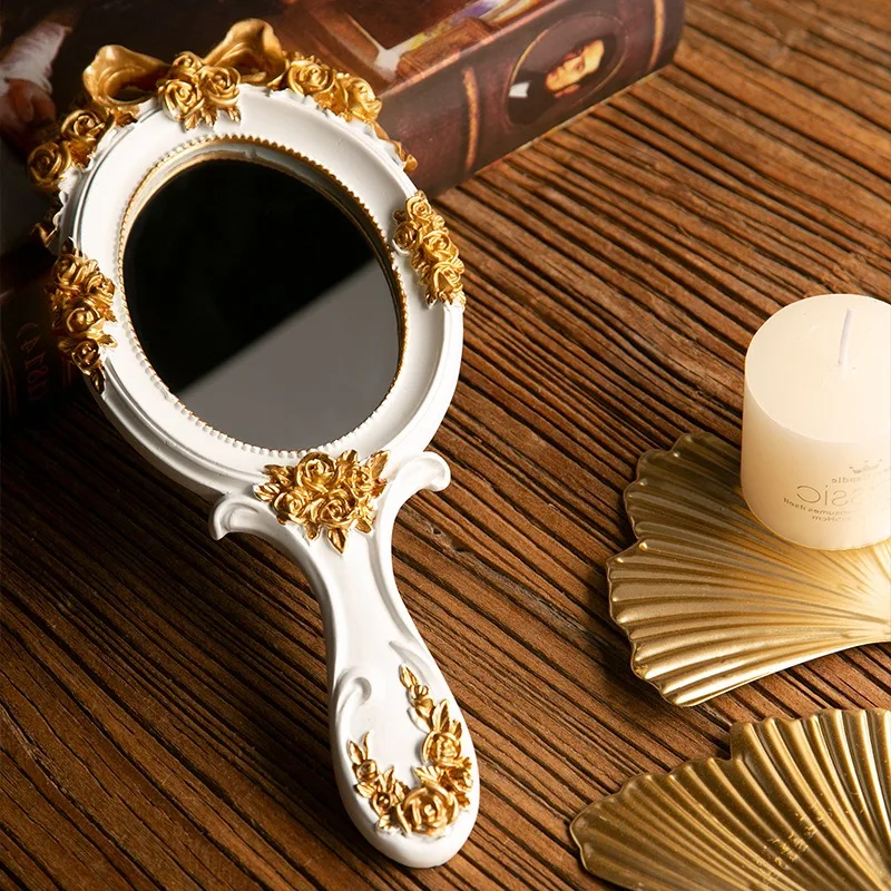 Makeup Mirror Vintage Handheld Mirror Vanity Makeup Compact Travel Beautiful Portable Oval Embossed Rose Handheld Mirrors Gift for Mom Girl