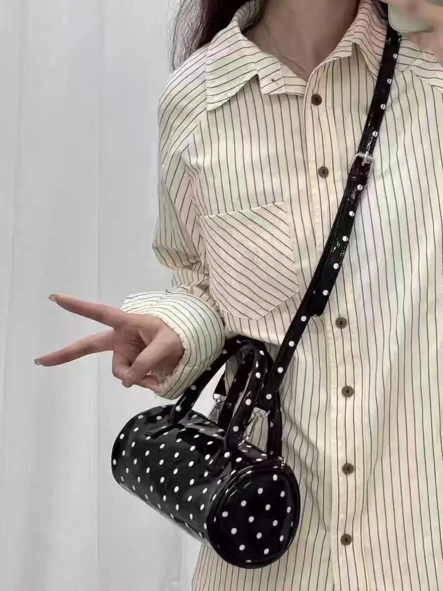 JIAERDI Harajuku Dot Handle Messenger Bag Wallet Women New Leather Casual Crossbody Bags Ladies Sweet Cylinder Y2k Hand Bag 2025