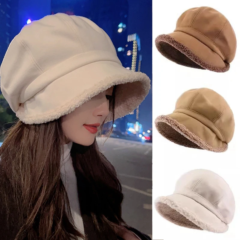 

Trendy Beret Hat for Women Winter Octagonal Hats for Women Retro Velvet Newsboy Cap Female Solid Keep Warm Gorro New Bucket Hat