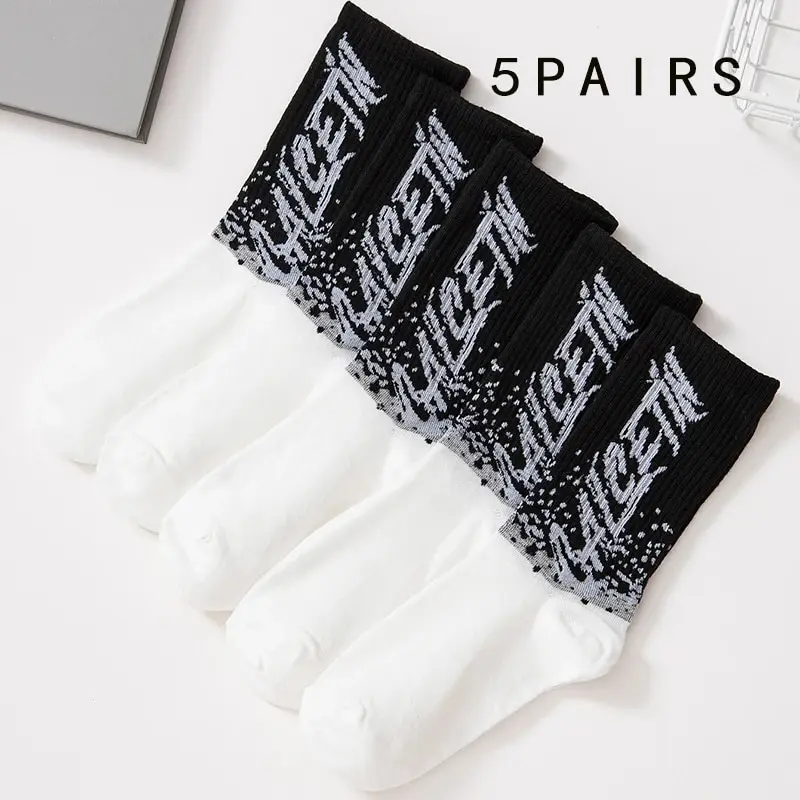 Middle Tube Socks 5 Pairs Men and Women High Tube Middle Stockings Colourful and Breathable With Cool Pattern Fashion Casual