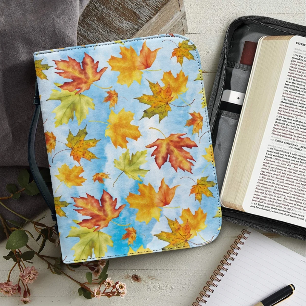 

Yellow Leaf Sky Pattern Bible Bag New Fashion Ladies Waterproof Bible Book Covers Mulit Holder Practical Zipper Woman Handbag