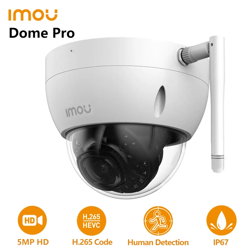 Imou 5Mp Dome Pro Wifi Camera Rilevamento Umano Rilevamento Del Veicolo Smart Home Ip Camera Outdoor Antivandalo Sicurezza Impermeabile