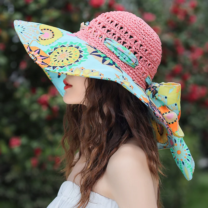 2023 NEW Women's Summer Bucket Folding fashion Straw Hat Panamas UV Protection Sun Visor Seaside Beach Hat Tide Summer Hats 2