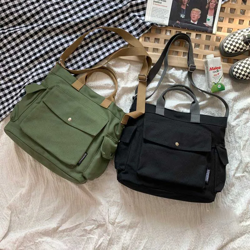 Hylhexyr Women Cotton Canvas Messenger Bags Tote Magnetic Buckle Shopping Bag Travel Handbag With Adjustable Shoulder Strap