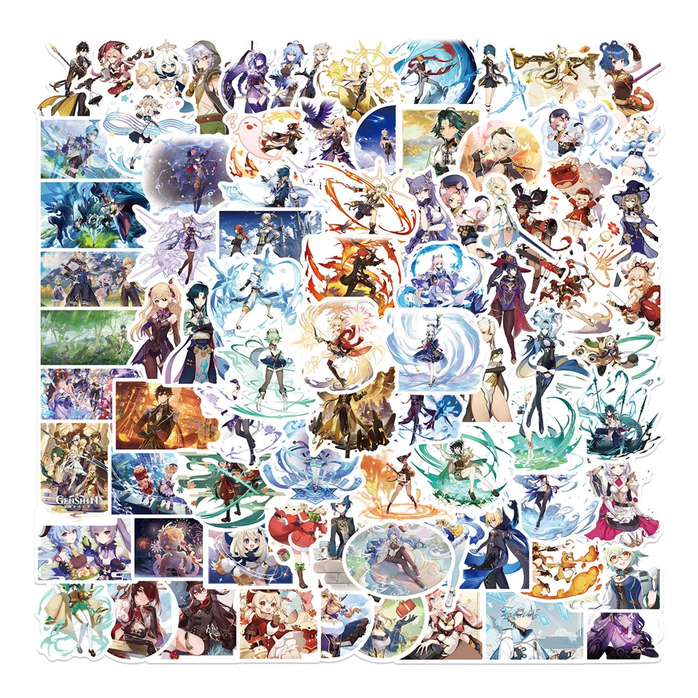 Cartoon Stickers 100PCS Genshin Impact Game Cartoon Graffiti Waterproof Personalized Creativity Refrigerator Helmet Guitar Stickers