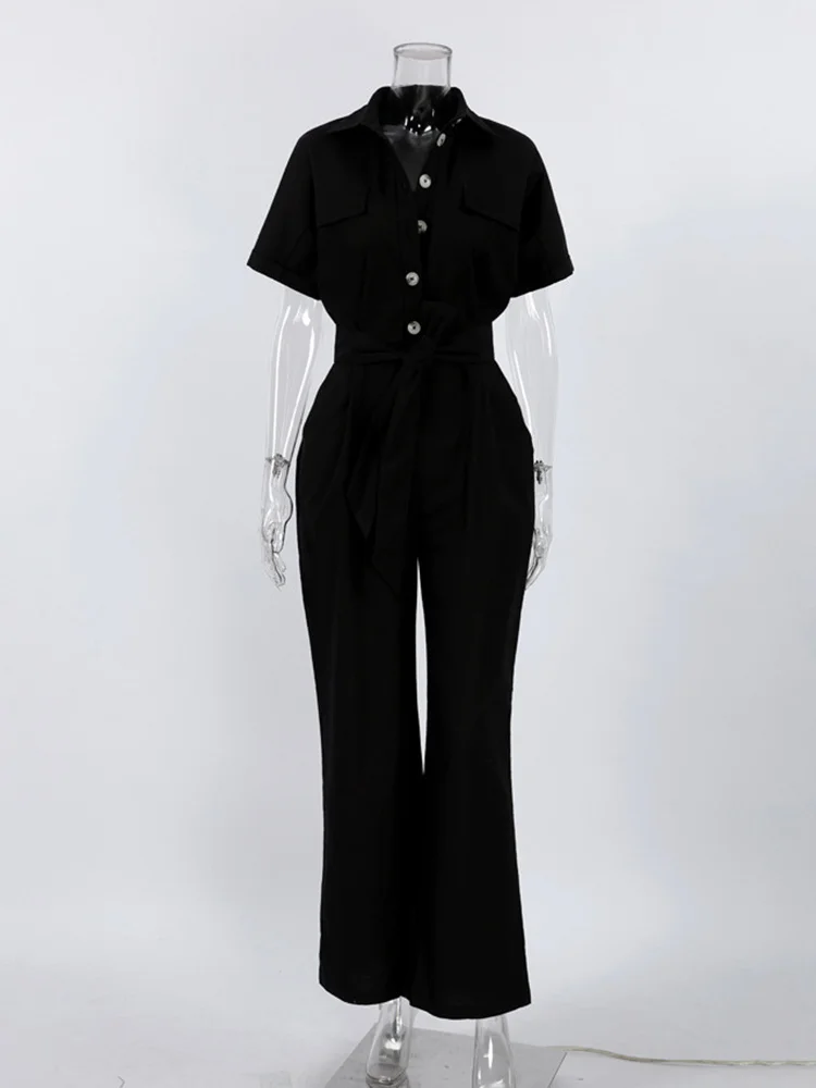 Sibybo Simple Jumpsuit Stylish Solid Color Temperament Wide Leg Pants Casual Patchwork Pants Autumn Women's Daily Work Clothes
