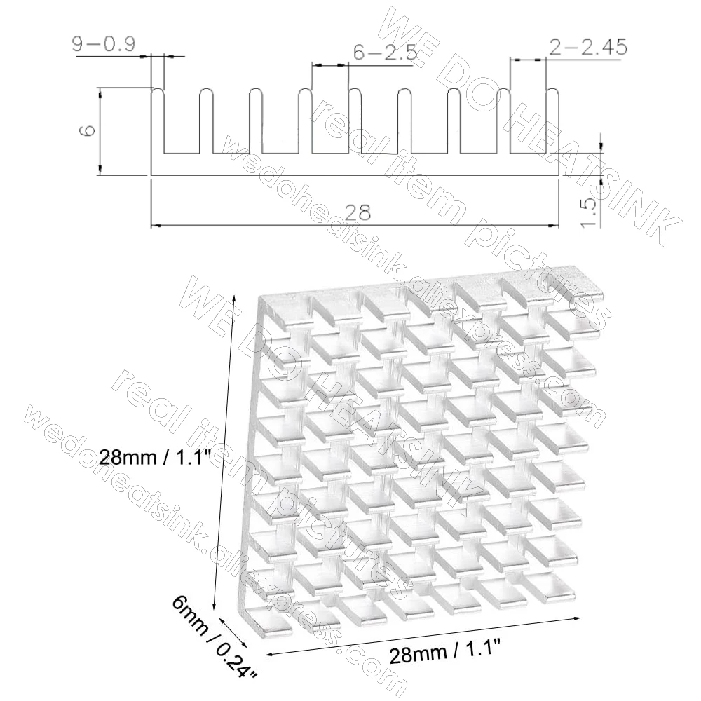 pces 28x28x6mm prata entalhado alumínio refrigerador do