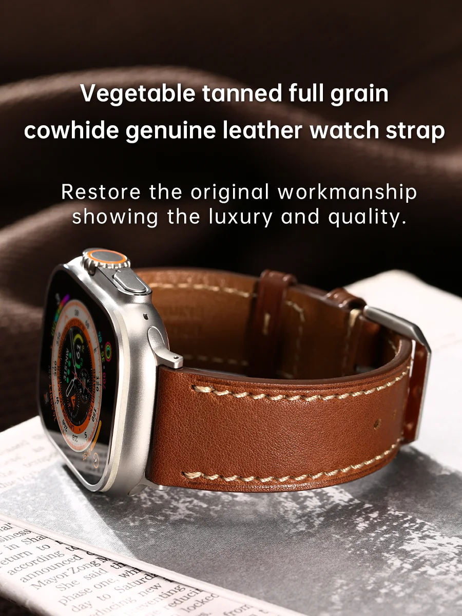 Leather Strap For Apple Watch Ultra 2 49mm Series 9 8 7 6 SE Hermès  Accessories Bracelets 45mm 44mm 41mm 40mm Apple Watch Band - AliExpress