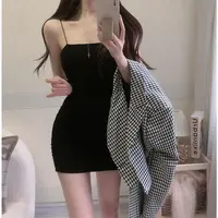 Elegant Solid Sling Sleeveless Type A Sheath Mini Short Dresses Summer New Sexy Slim Slimming Arm Covering Dresses - Image 4