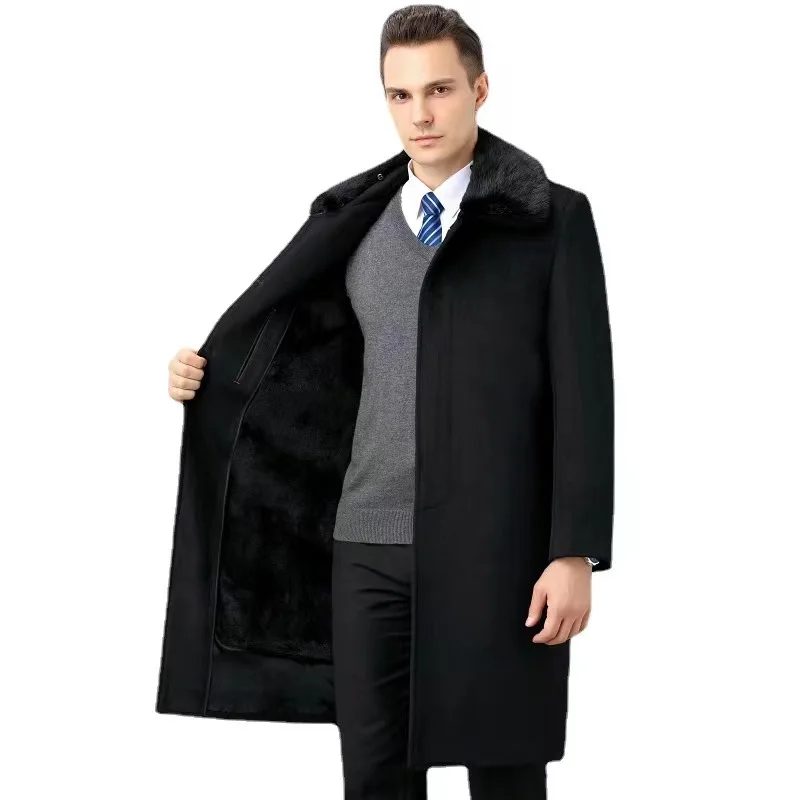 Winter men's over-the-knee cashmere long coat Men's business casual plus cashmere coat warm and thick