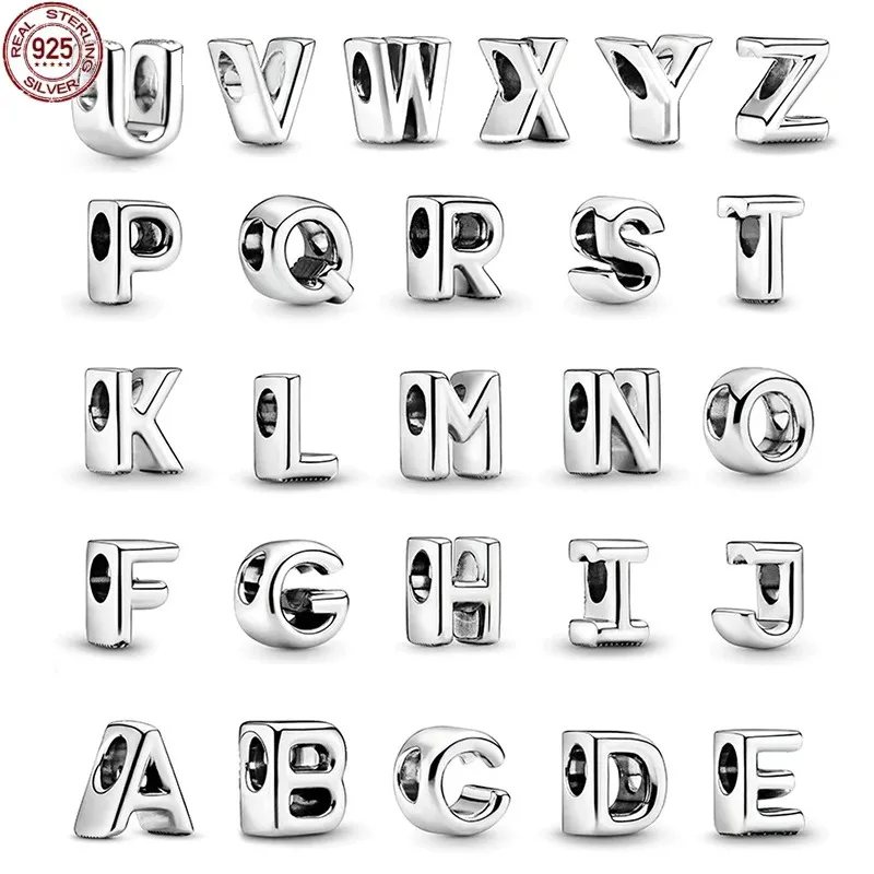 

New European American 925 sterling silver letter beads fits original Pandora bracelets DIY exquisite retro accessories jewelry