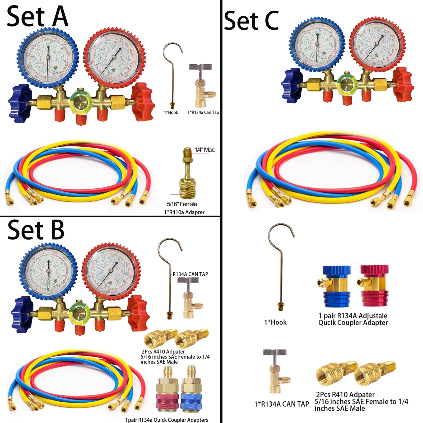 R410A R22 R134a R404A Manifold Gauge Set HVAC A/C Refrigeration Charging Service