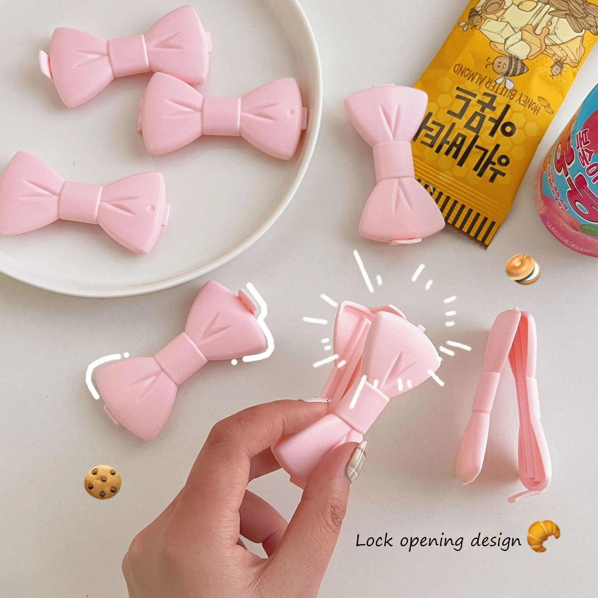 5/10PCS Cute Clip Creative Food Sealing Clip Pink Bow Plastic Bag Discharge Spout Food Moisture-proof Seal Clip Kitchen Tool 4