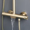 KEMAIDI Brushed Gold Thermostatic Shower System with Tub Spout  3-Functional Exposed Shower Faucet Mixer Fixtures Wall Mounted 4